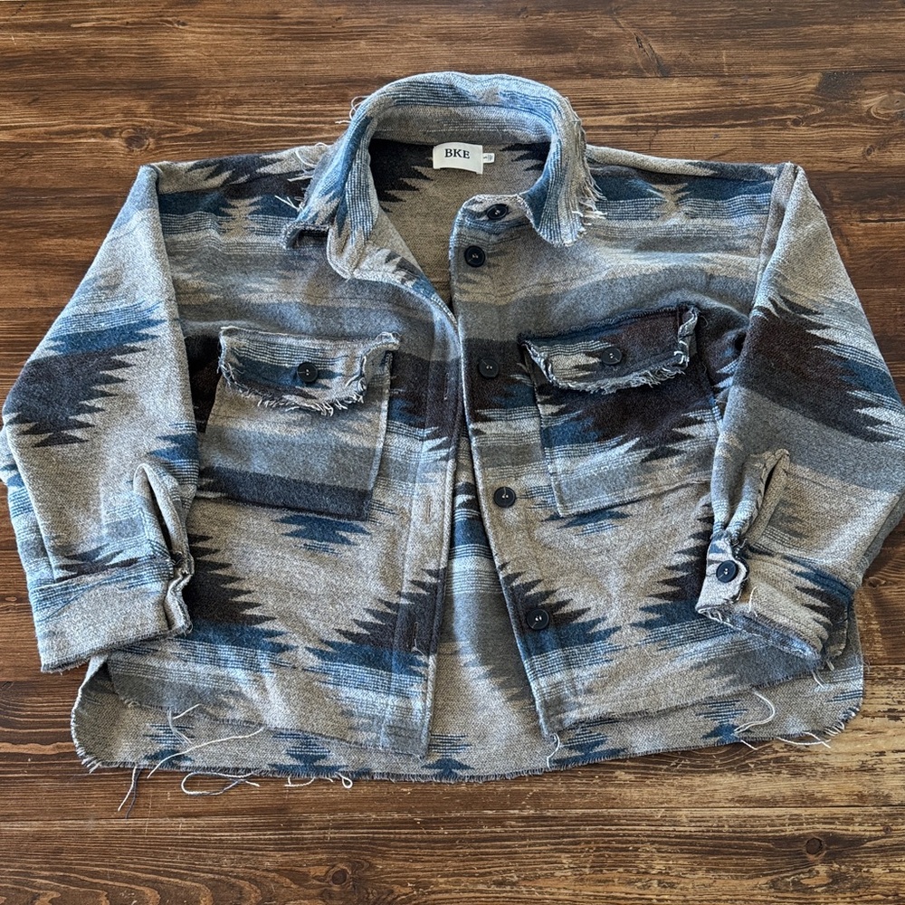 BKE Blue and Gray Frayed Jacket